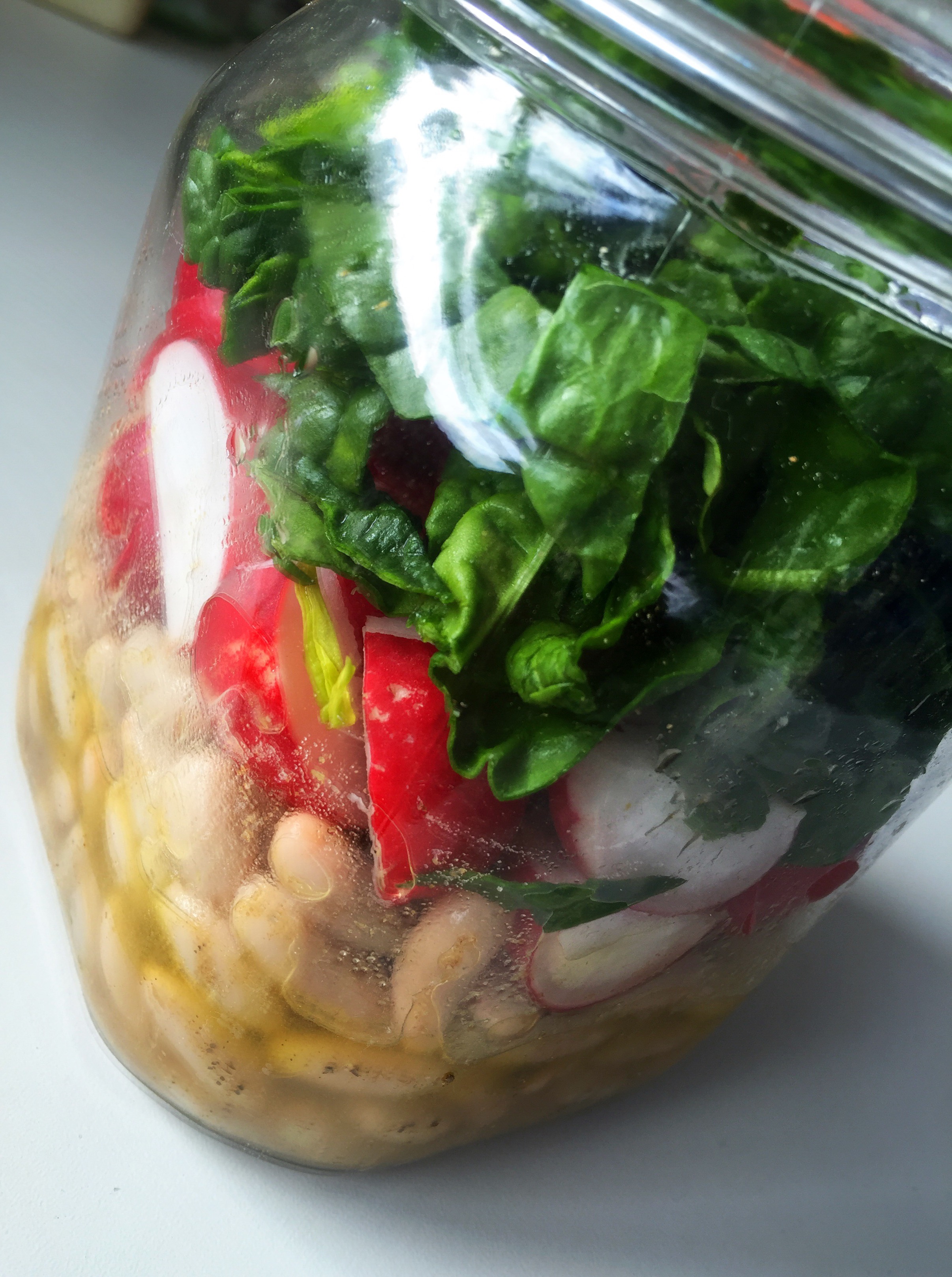 Spinat-Salat mit weißen Bohnen und Radieschen